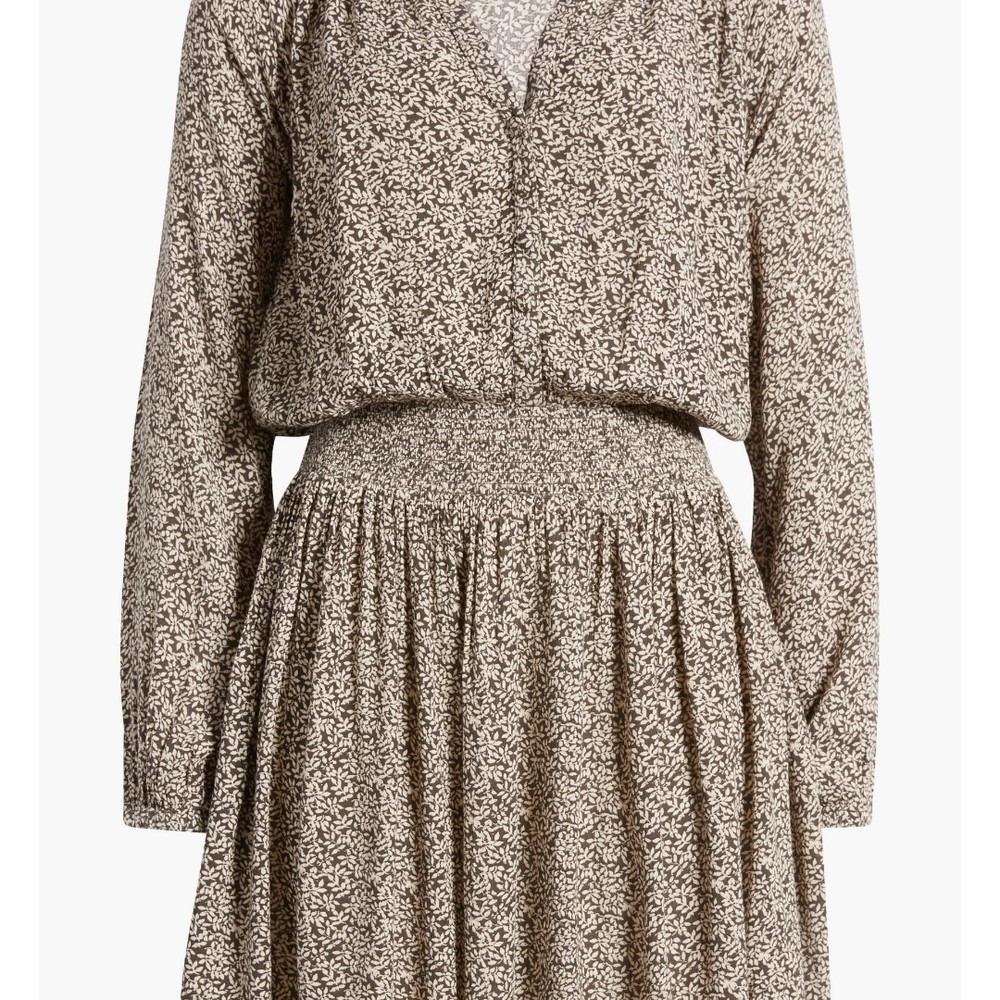 Faherty Montera Leaf Batik Long Sleeve Dress BOHO Beach-luxe Vintage Cottagecore
